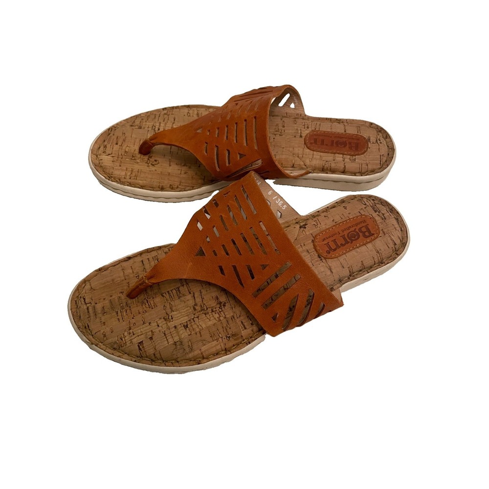 Børn Women's US 6 EU 36.5 Brown Leather Cut-Out Thong Slip-On Slide Sandals
